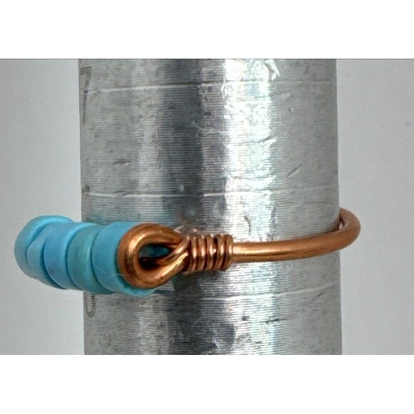 Copper And  Turquoise Line Ring Handcrafted Made In USA Size 8 Minimalist - Picture 6 of 6